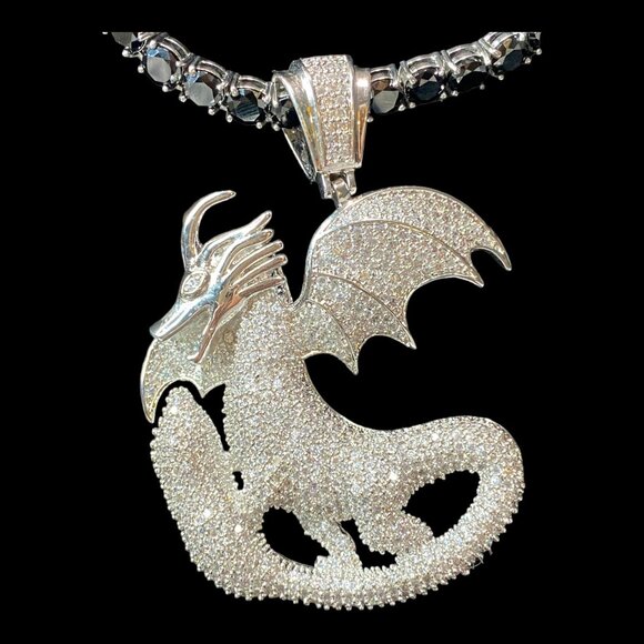 34" Necklace Dragon Pendant 6mm Faceted Black Tourmaline Schorl in Stainless Ste - Picture 3 of 8